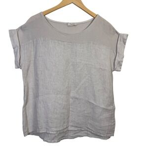 Bellambia Womens Top Small 100%‎ Linen Beige Made in Italy Casual Relaxed Blouse